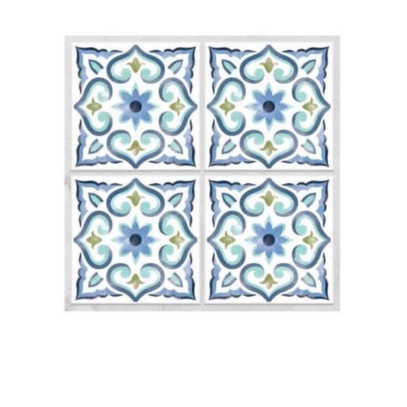 RoomMatesSpanish Tile White & Blue Stick- 4 Sheets, New - Picture 1 of 4